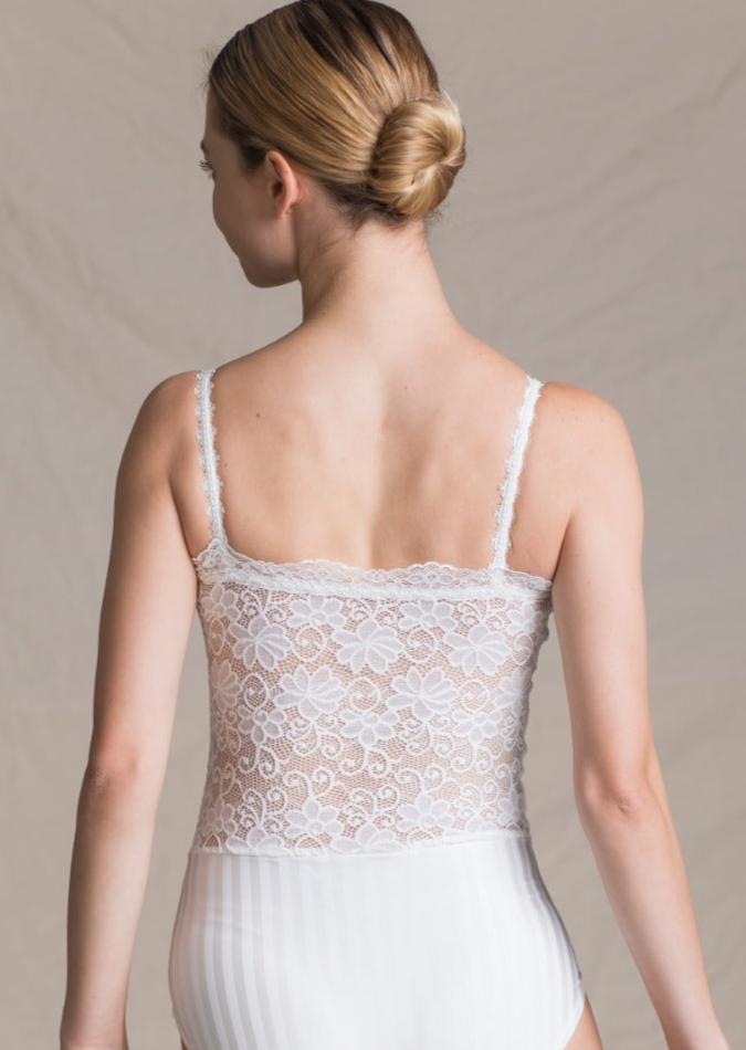 Virginie Leotard - Striped Camisole Lace Leotard white back
