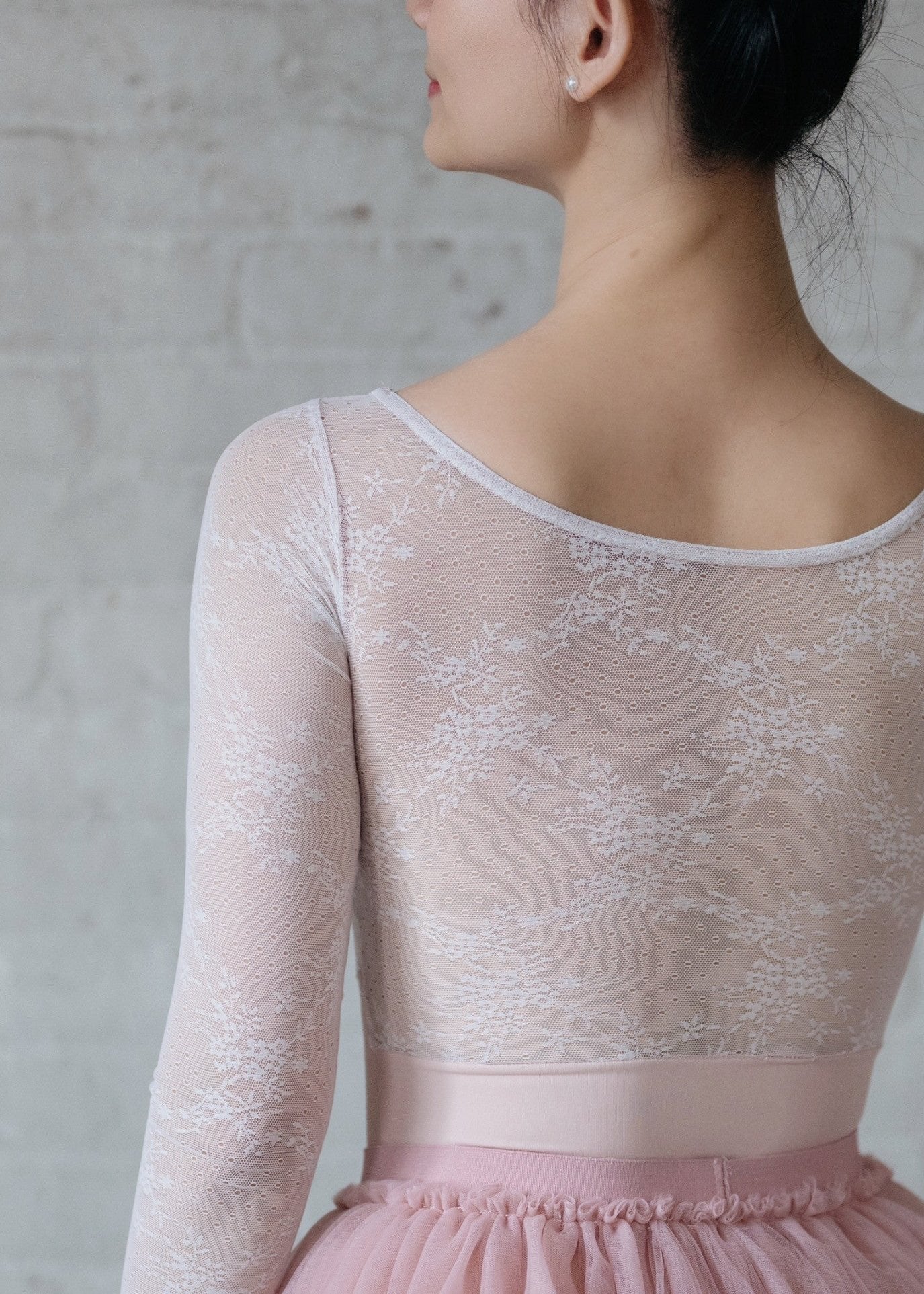 Violetta Leotard - Lace Long-Sleeve Leotard with Detachable Rose dusty pink back