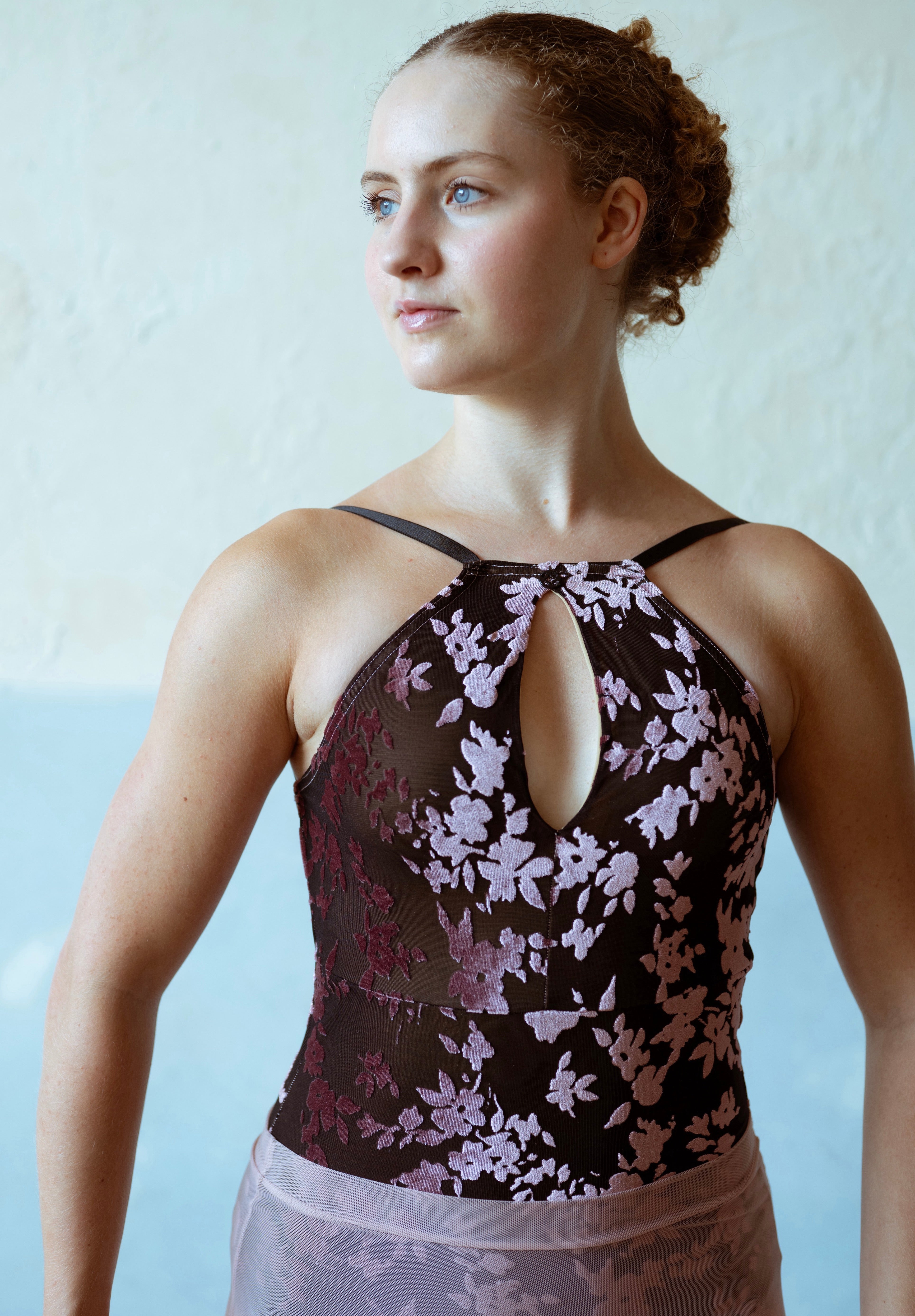 Petal Leotard — Floral Velvet with Keyhole Halter and Detachable Rose
