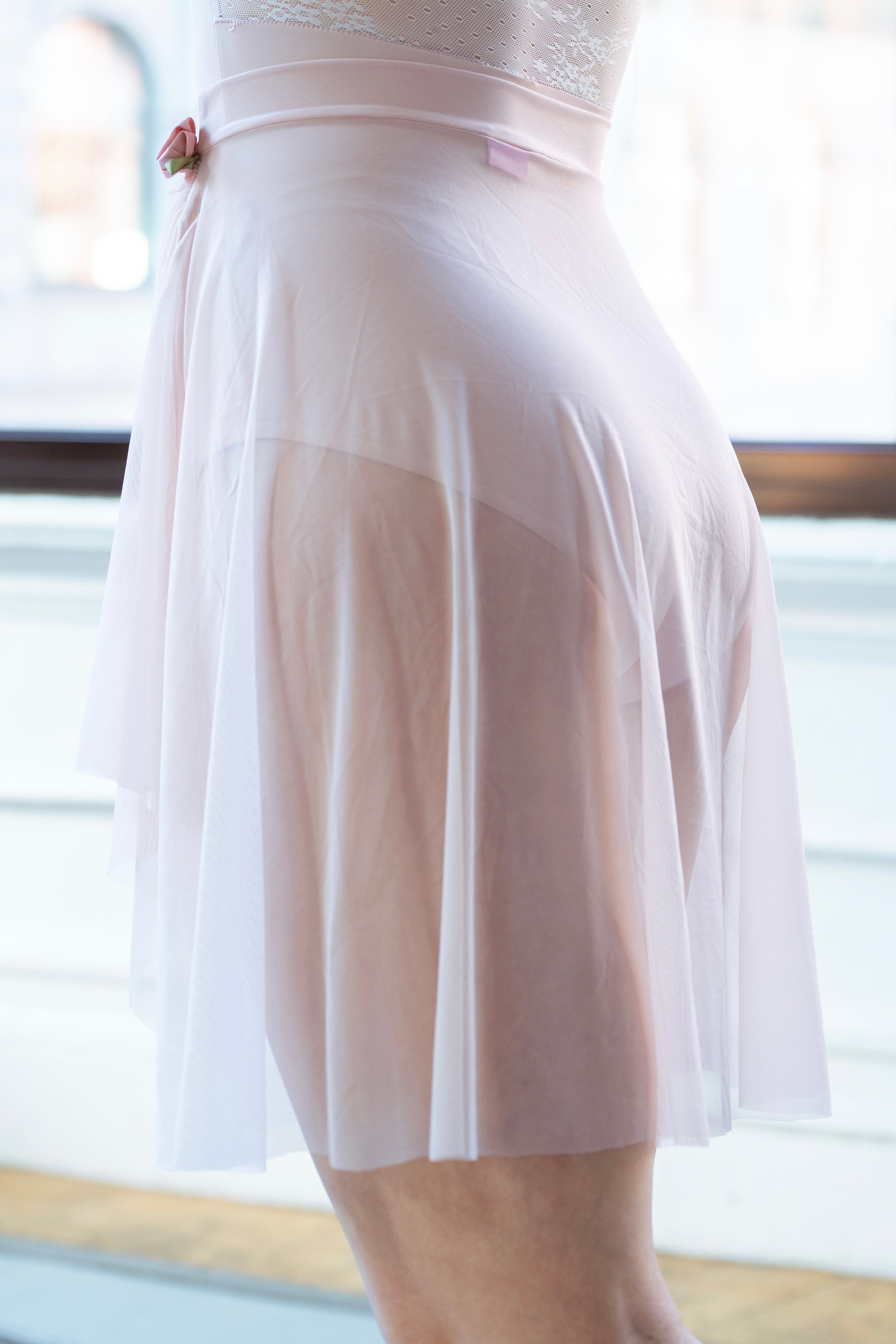 Belle Skirt - Rose Detailed Mesh Skirt dusty pink back