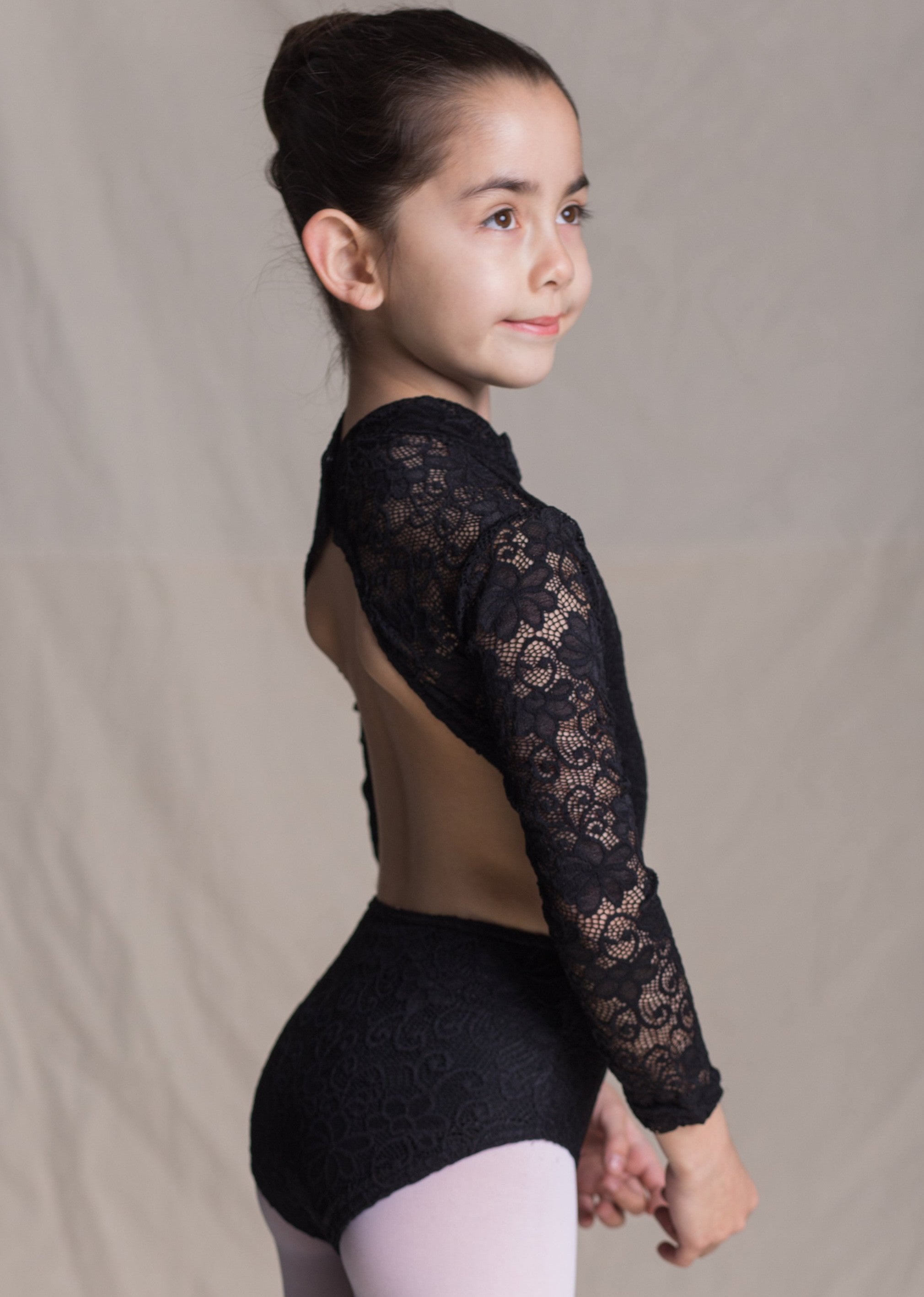 Children collection: Eliza Leotard-Floral Full Lace Long Sleeves Leotard black side