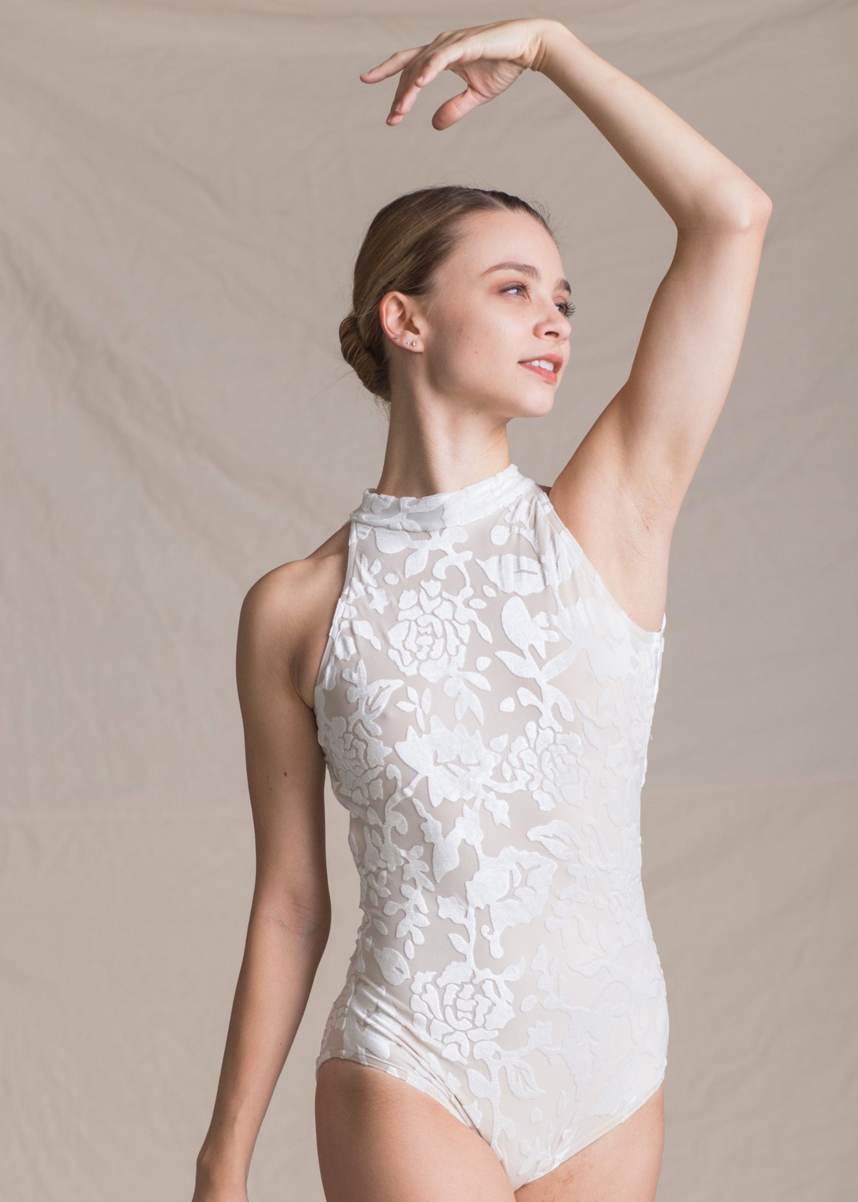 Terpsichore Leotard Velvet - Floral Velvet Halter Leotard white front