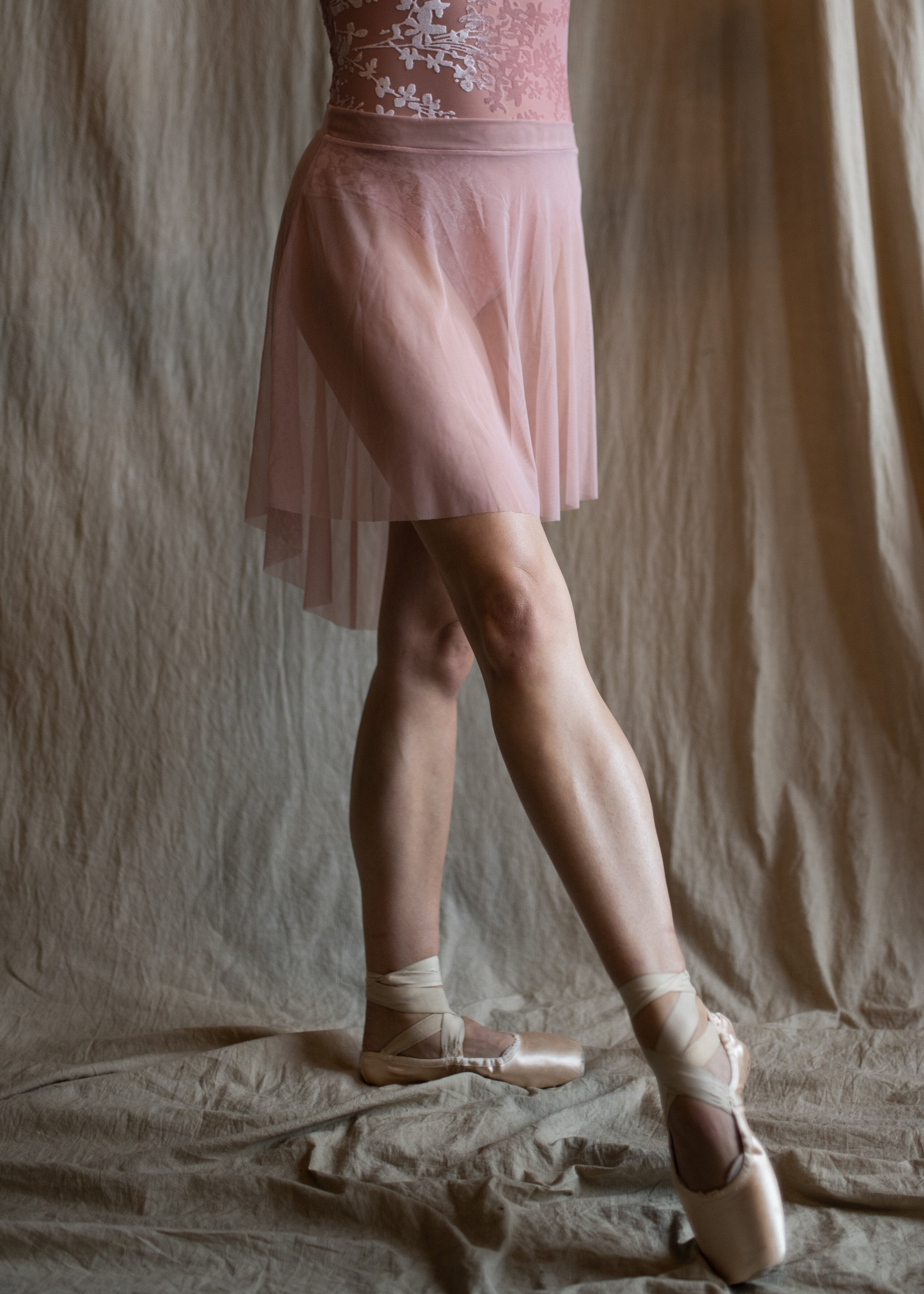 Ava Mesh Skirt - Mesh pull-up ballet skirt dusty pink front
