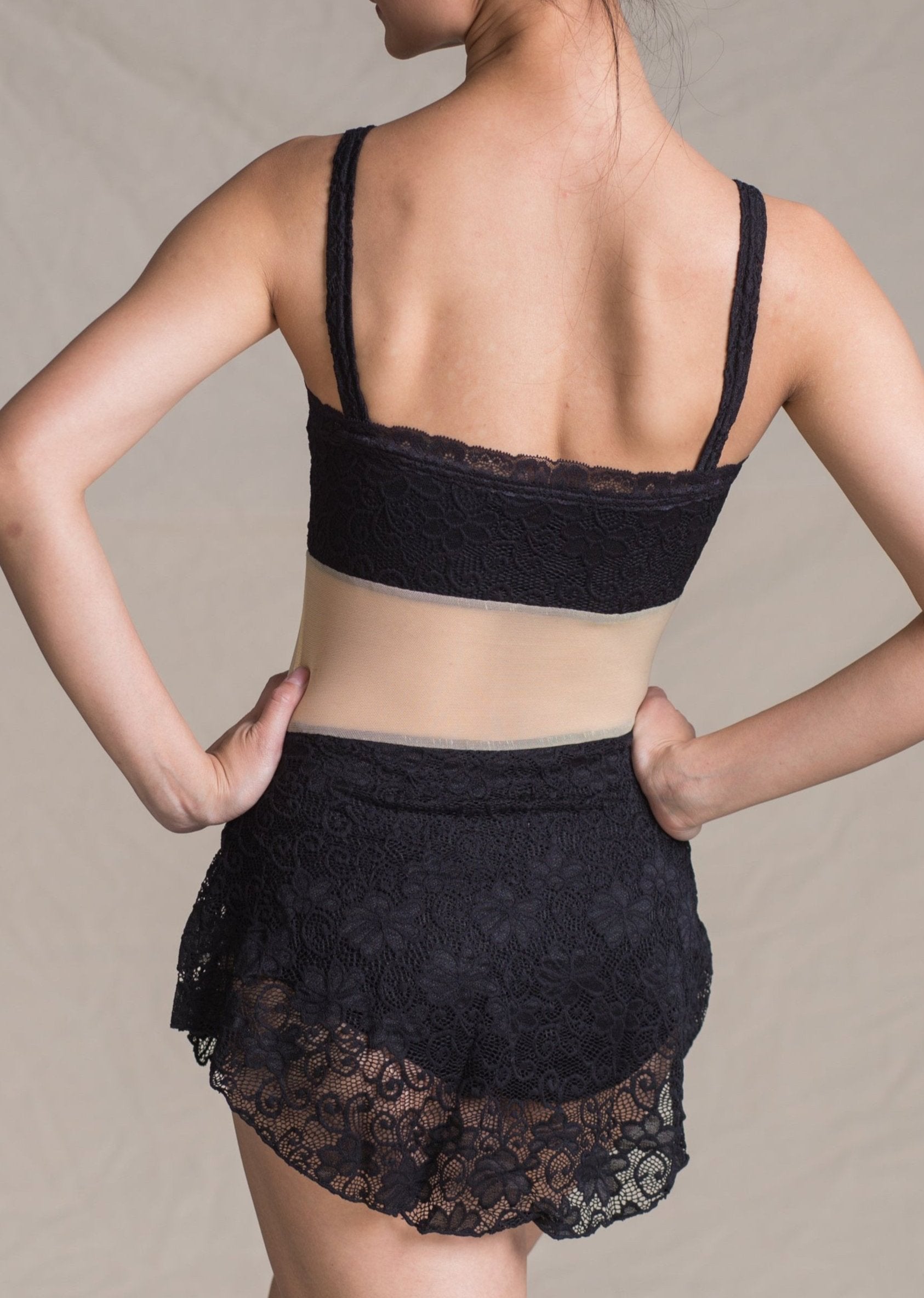 Manon Leotard - Full Lace & Mesh Camisole Dress black back