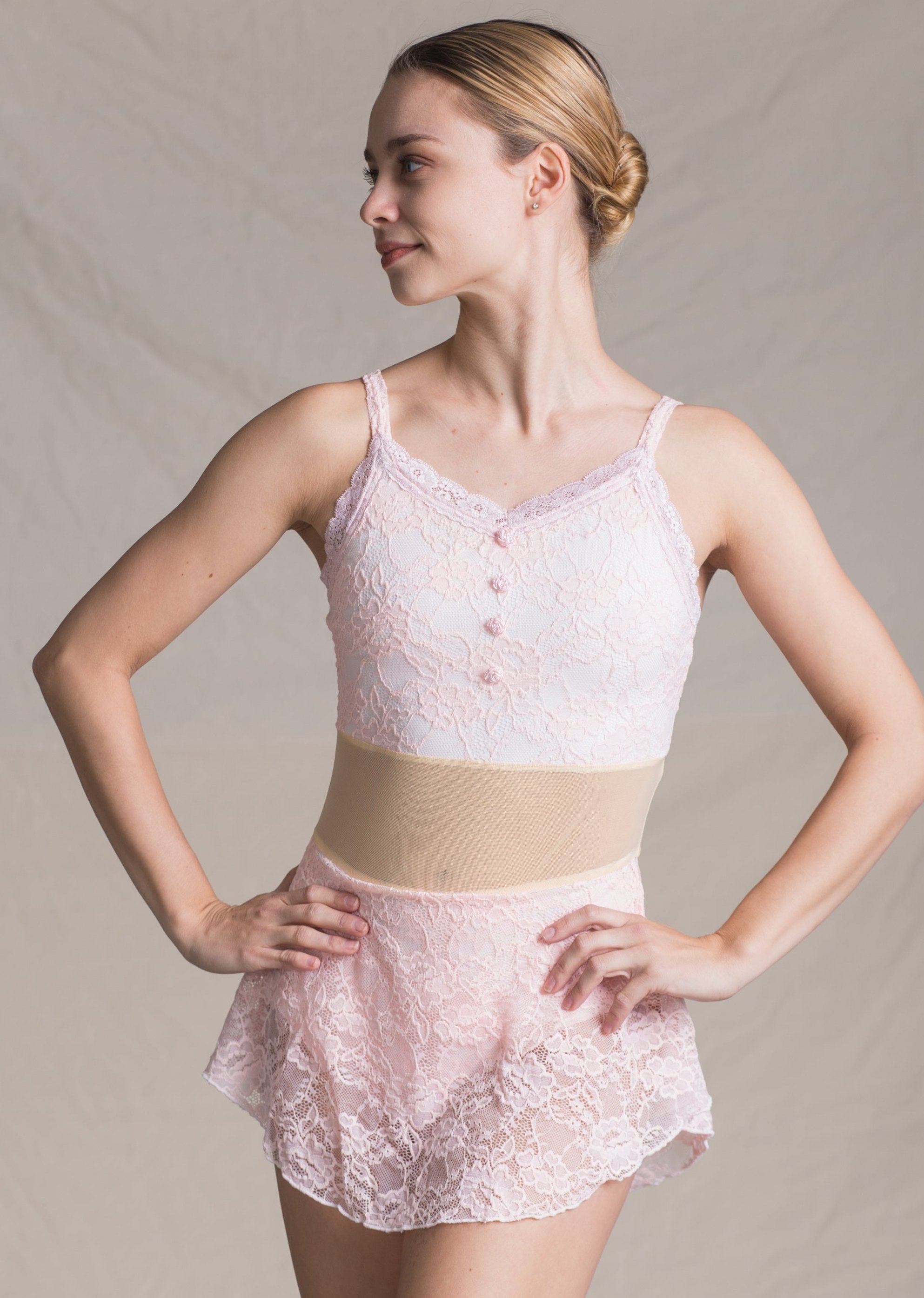 Manon Leotard - Full Lace & Mesh Camisole Dress pink front