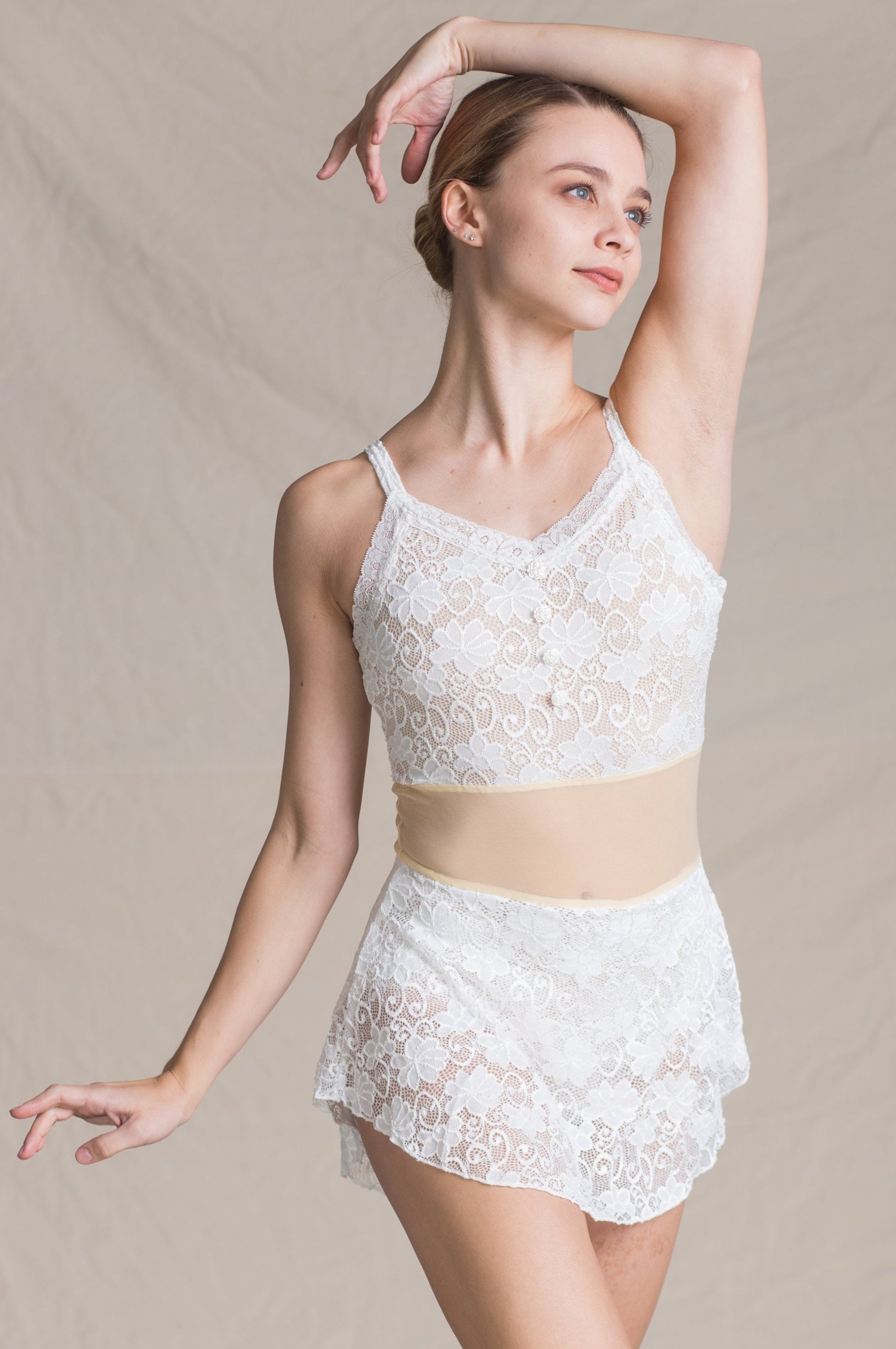 Manon Leotard - Full Lace & Mesh Camisole Dress white front