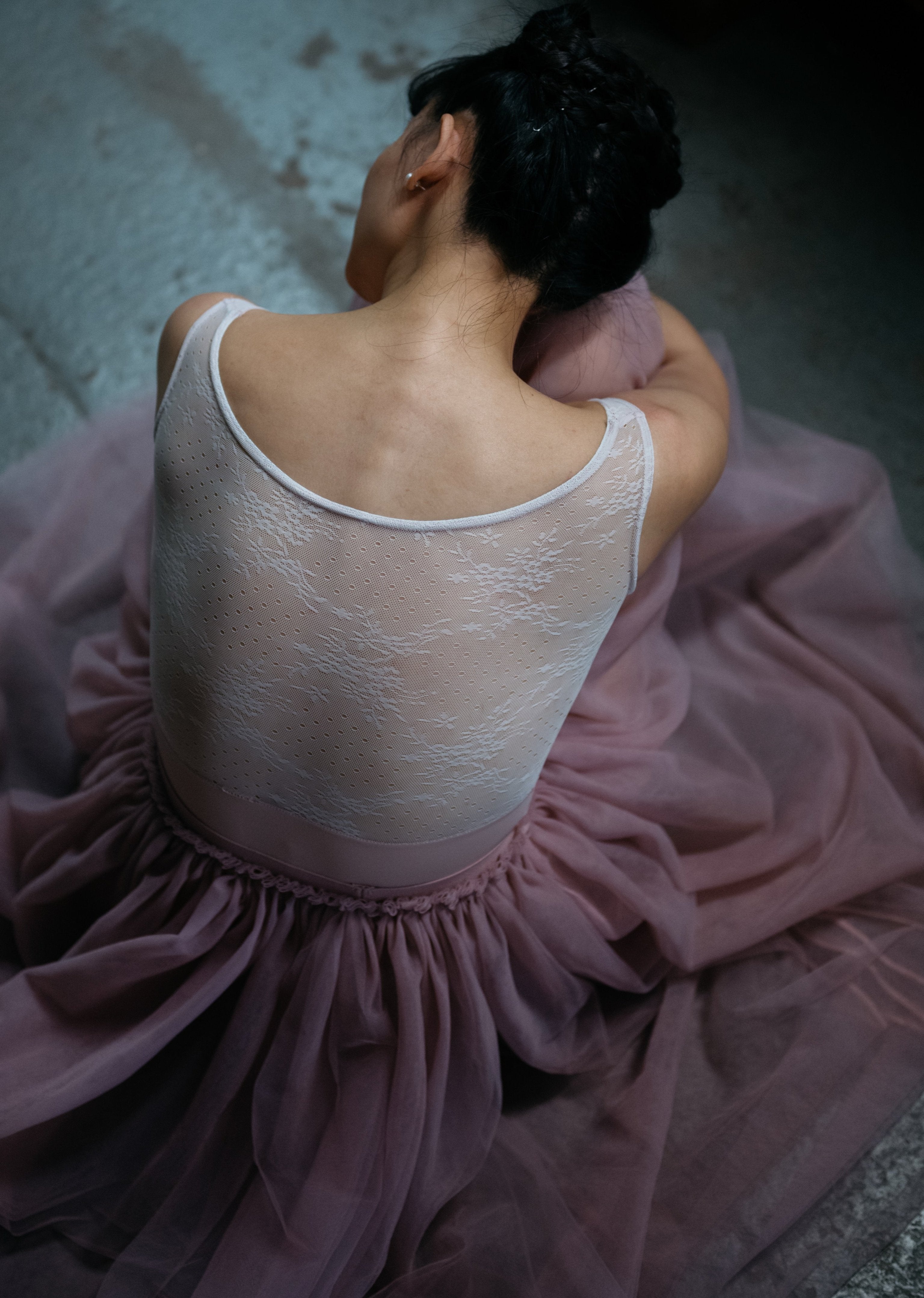 Rose Leotard - Lace Sleeveless Leotard with Detachable Rose dusty pink back