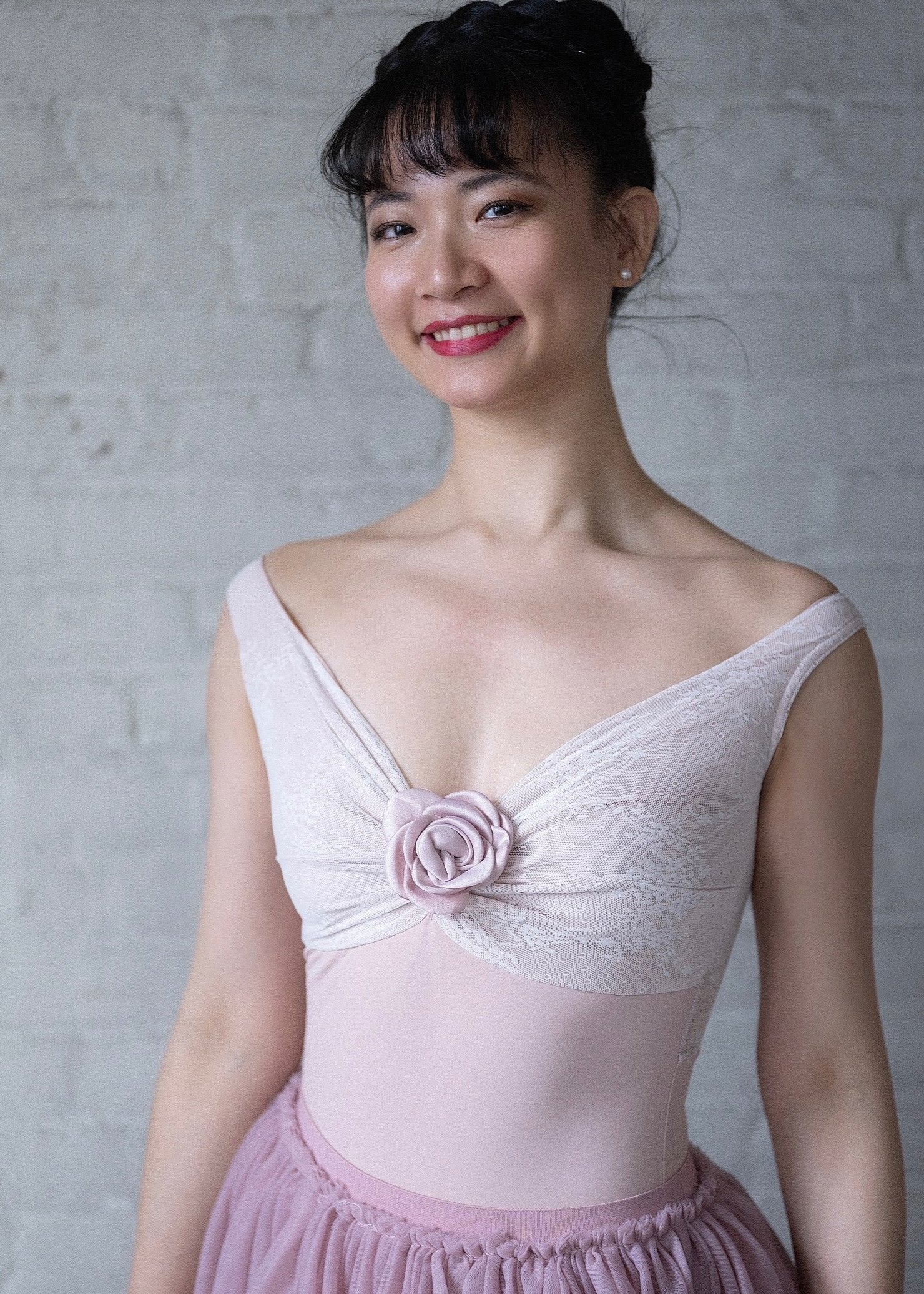 Rose Leotard - Lace Sleeveless Leotard with Detachable Rose dusty pink front 