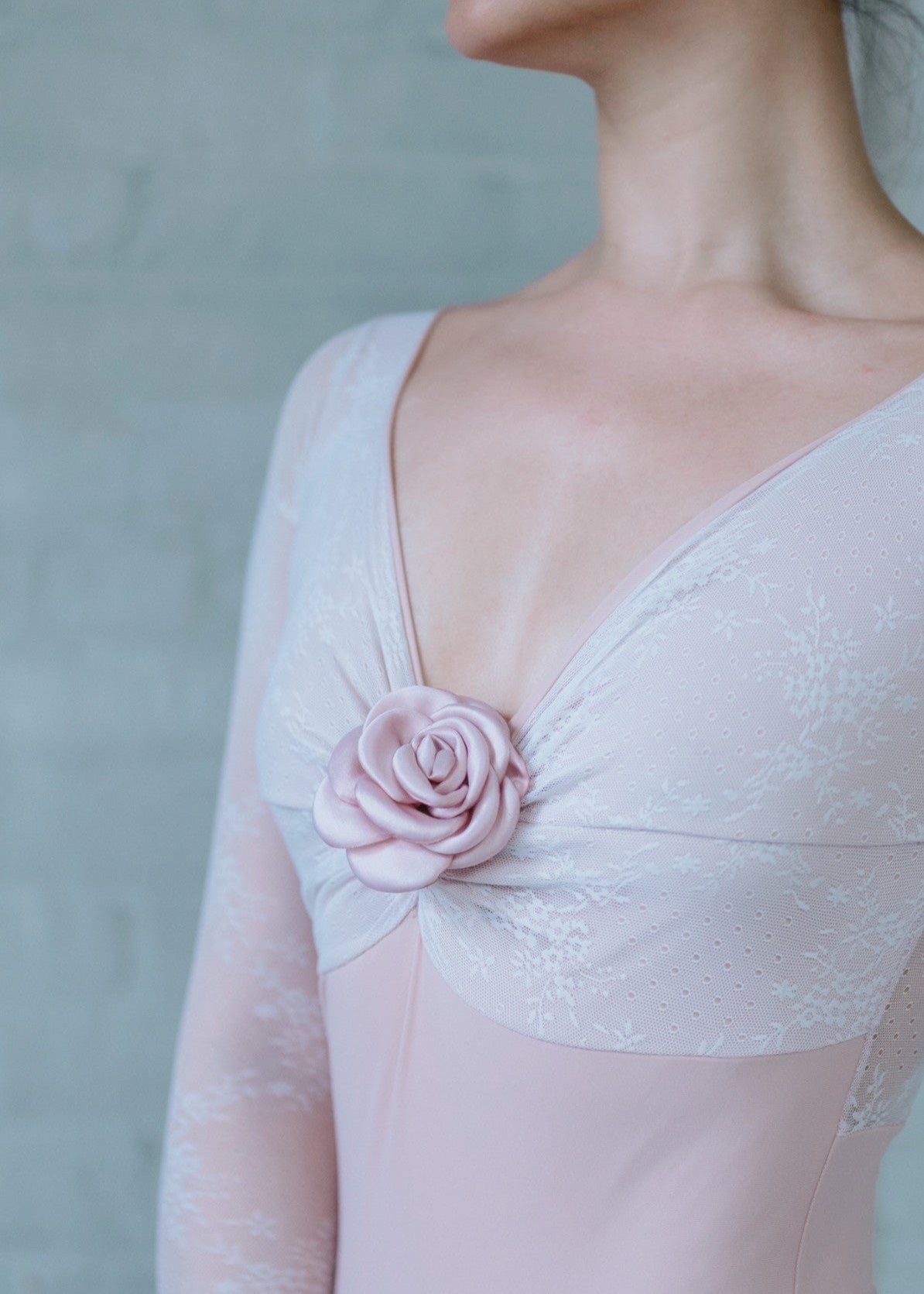 Violetta Leotard - Lace Long-Sleeve Leotard with Detachable Rose dusty pink front