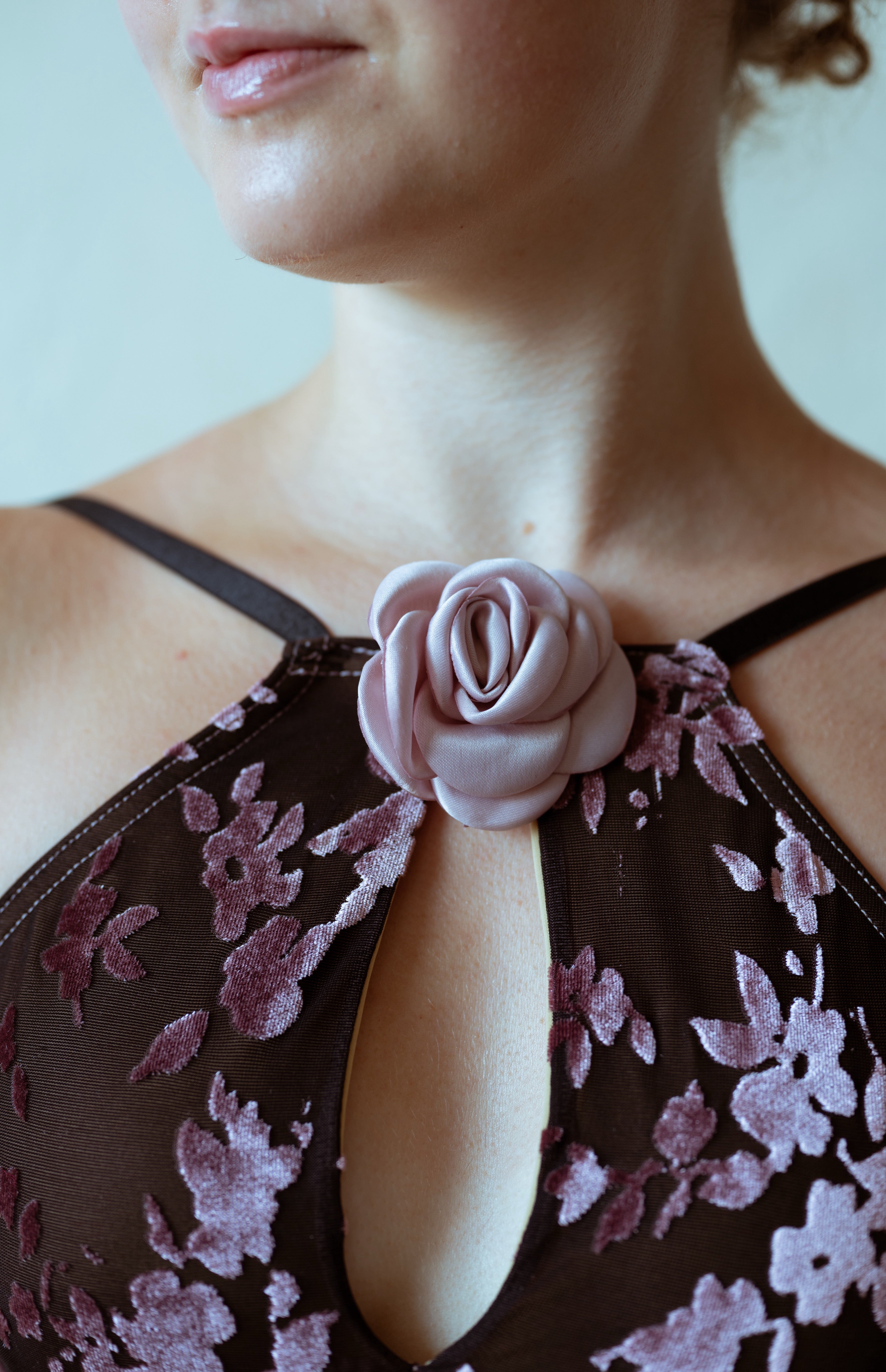 Petal Leotard — Floral Velvet with Keyhole Halter and Detachable Rose