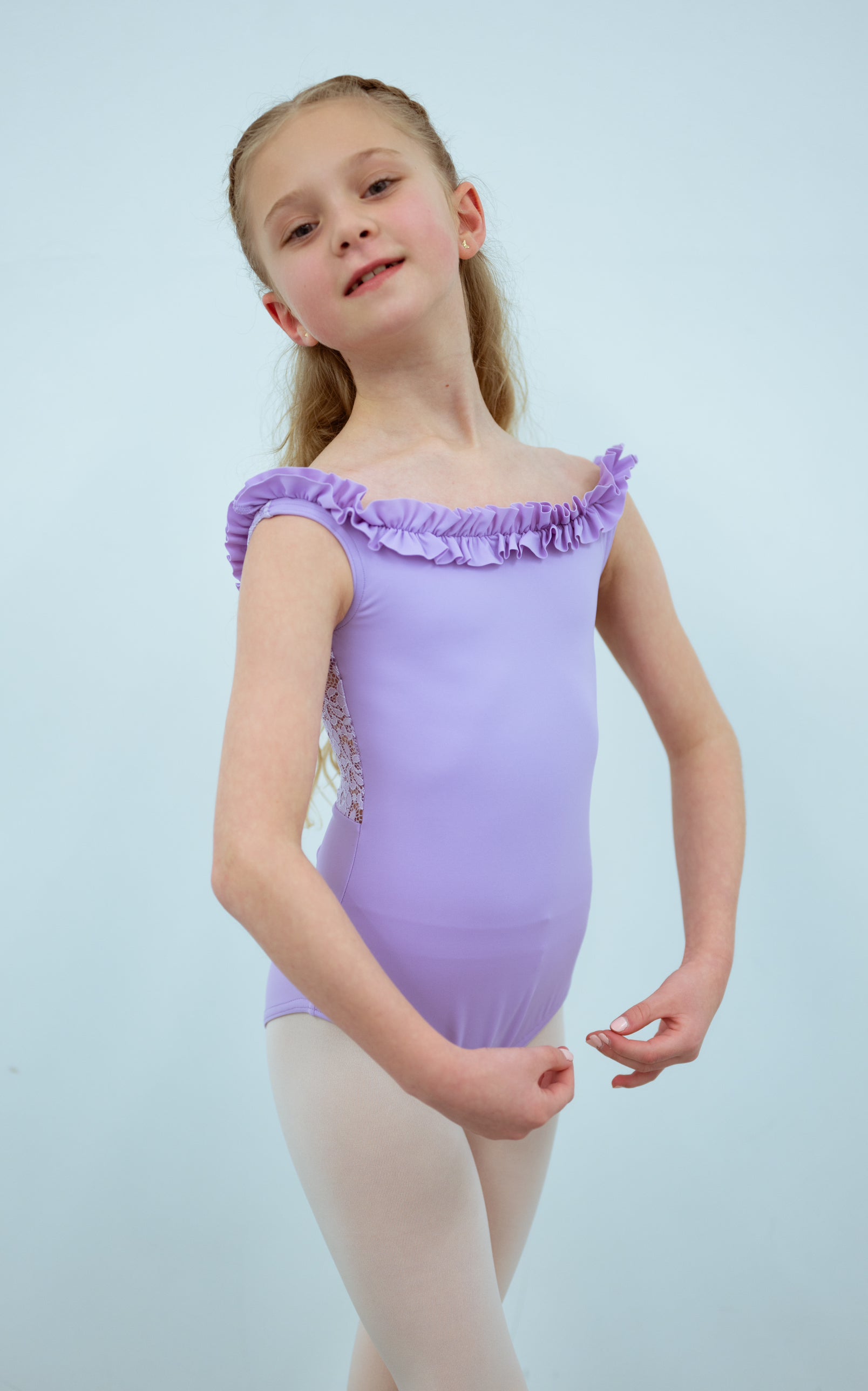 Children collection: Marie Leotard - Ruffle Neckline Off-shoulder Leotard